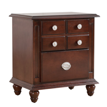 Cappuccino Accent Nightstand with real wood veneers, six drawers, silver knobs on Tampa Home & Garden Store