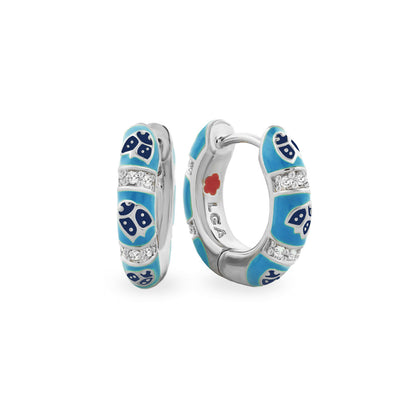 Lady Poof Earrings turquoise enamel hoops by Lauren G Adams with crystal pavé bands, on Tampa Home & Garden Store
