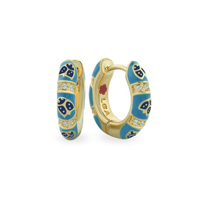 Lady Poof Earrings pair in turquoise enamel with diamond bands on gold hoops by Lauren G Adams on Tampa Home & Garden Store
