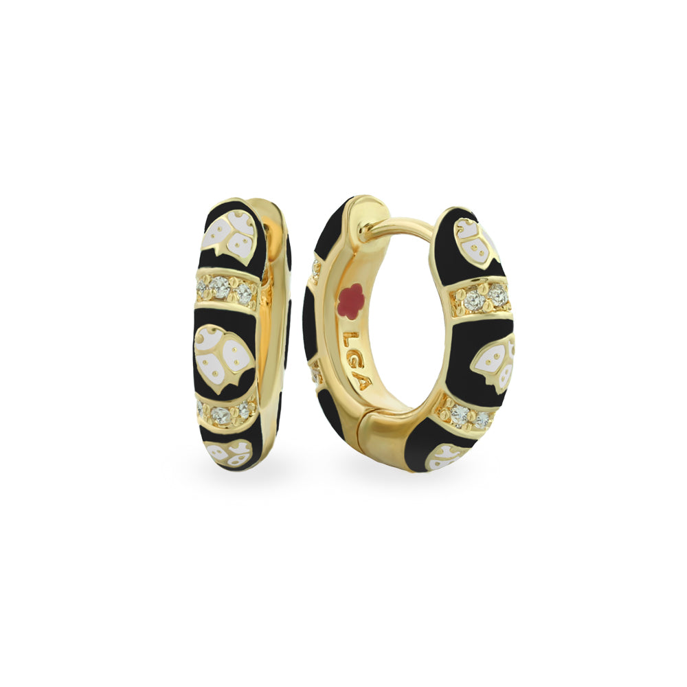 Lady Poof Earrings gold-tone hoops with black enamel panels and crystal pavé by Lauren G Adams on Tampa Home & Garden Store
