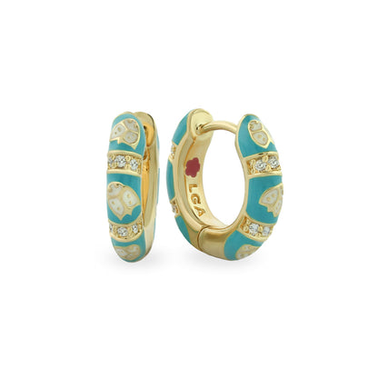 Lady Poof Earrings, turquoise enamel and gold-tone hoops with crystal accents, Lauren G Adams on Tampa Home & Garden Store
