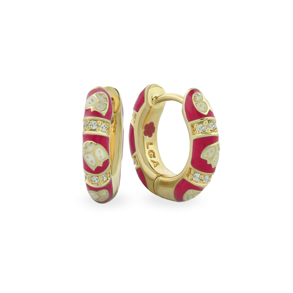 Lady Poof Earrings pair in gold-tone with pink enamel and crystal accents by Lauren G Adams on Tampa Home & Garden Store