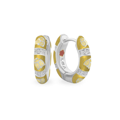 Lady Poof Earrings yellow enamel silver hoops with crystals by Lauren G Adams on Tampa Home & Garden Store