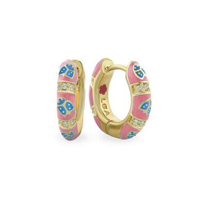 Lady Poof Earrings pink enamel hoops with blue accents and crystal bands by Lauren G Adams on Tampa Home & Garden Store
