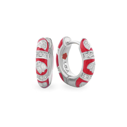 Lady Poof Earrings red enamel silver-tone hoop with pavé stones on Tampa Home & Garden Store
