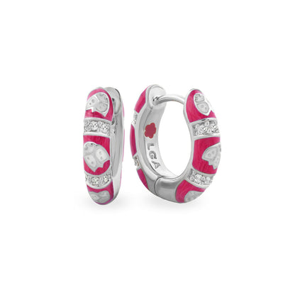 Lady Poof earrings pink enamel silver hoop pair with crystal bands by Lauren G Adams on Tampa Home & Garden Store