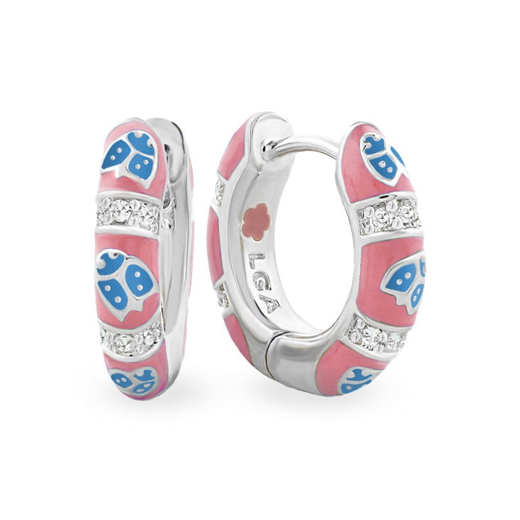 Lady Poof Earrings pink enamel hoops blue accents and diamond channels by Lauren G Adams on Tampa Home & Garden Store