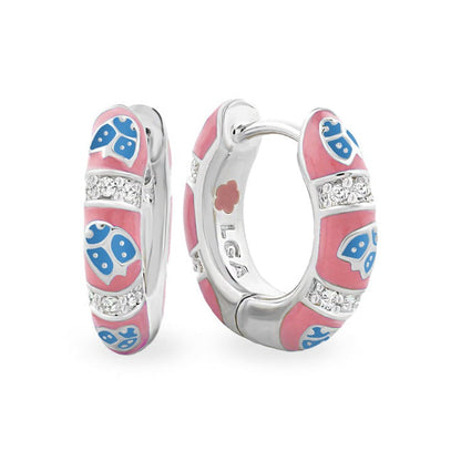 Lady Poof Earrings pink enamel hoops blue accents and diamond channels by Lauren G Adams on Tampa Home & Garden Store