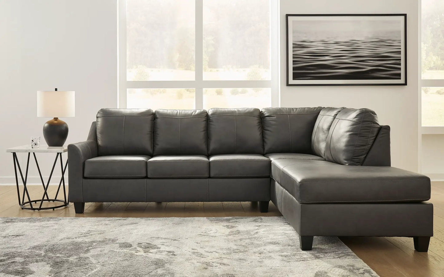 Valderno 2-Piece Sectional With Raf Corner Chaise Fog gray leather, Unique Piece Furniture on Tampa Home & Garden Store
