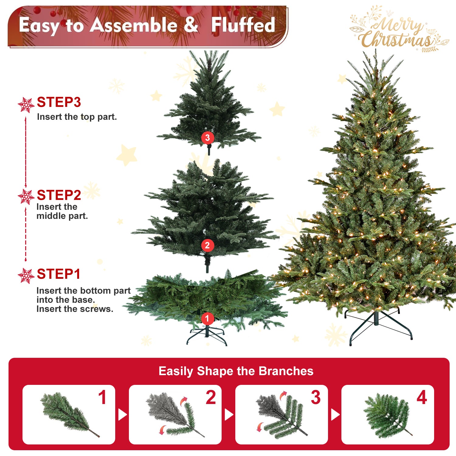 5ft HouseOfZazla full-bodied pre-lit evergreen Christmas tree with metal stand, assembly steps on Tampa Home & Garden Store