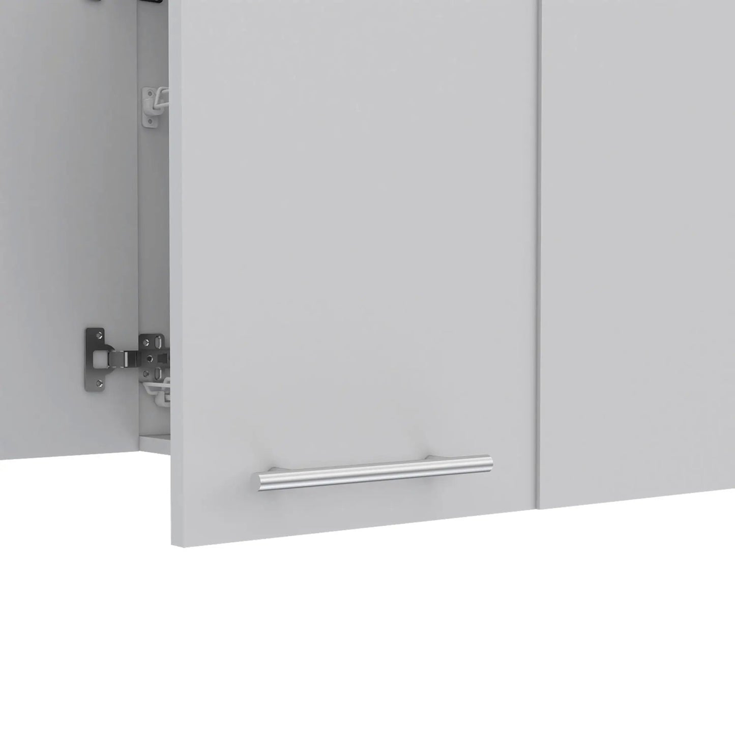 Wall cabinet white with exposed metal hinges and a cylindrical bar handle on Tampa Home & Garden Store