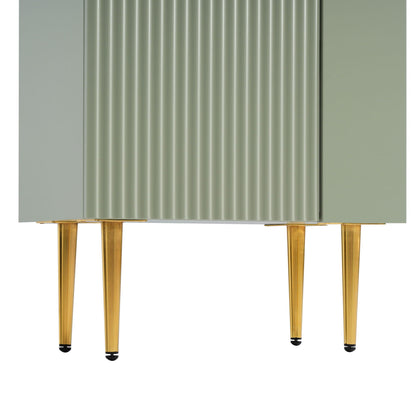 Bathroom vanity with ribbed front panel in sage gray and gold tapered legs on Tampa Home & Garden Store