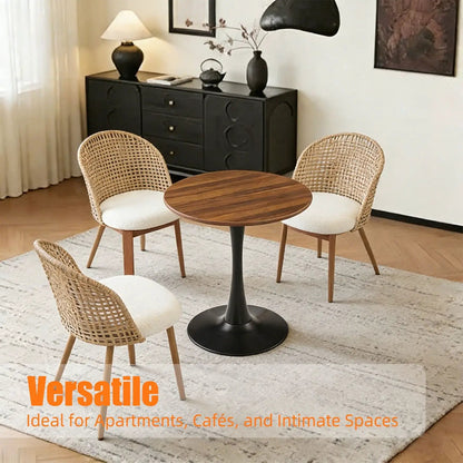 Round dining table with tulip-style black pedestal base and wood top, by Unique Piece Furniture on Tampa Home & Garden Store