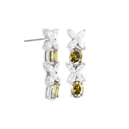 Drop earrings pair silver-tone with clear crystal petals and yellow stones, Lauren G Adams on Tampa Home & Garden Store