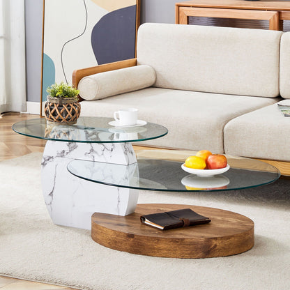 Contemporary double-layer coffee table with tempered glass top and white marble base on Tampa Home & Garden Store