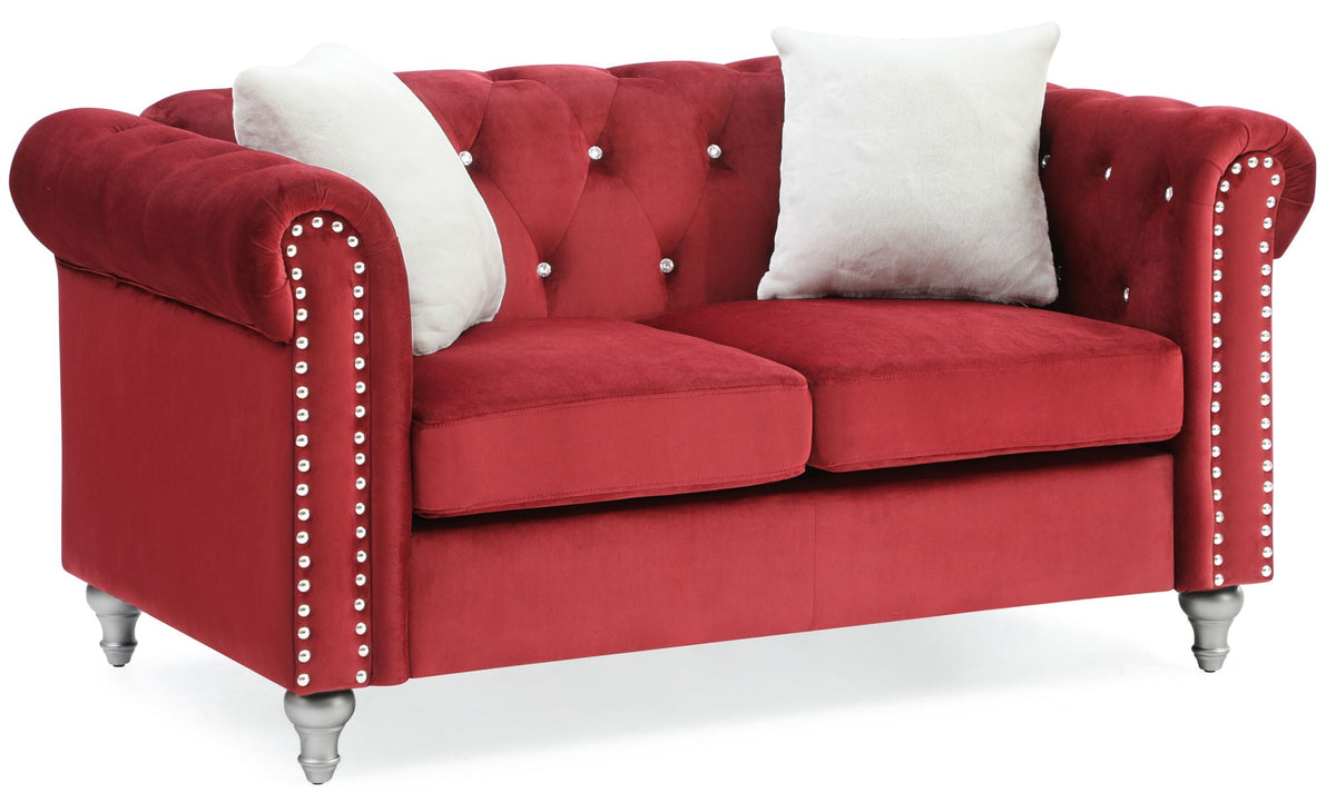 Contemporary loveseat red velvet with jeweled tufting and nailhead trim by HouseOfZazla on Tampa Home & Garden Store