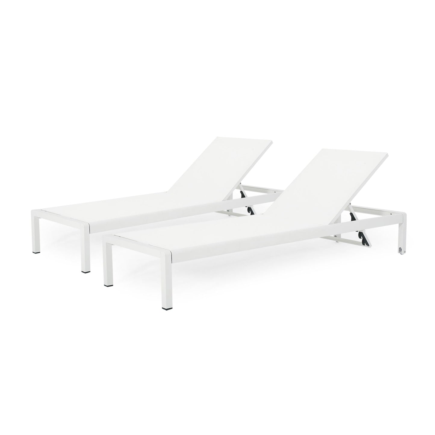 Outdoor Patio Chaise Lounge pair in white with adjustable backs, 5 reclining positions on Tampa Home & Garden Store