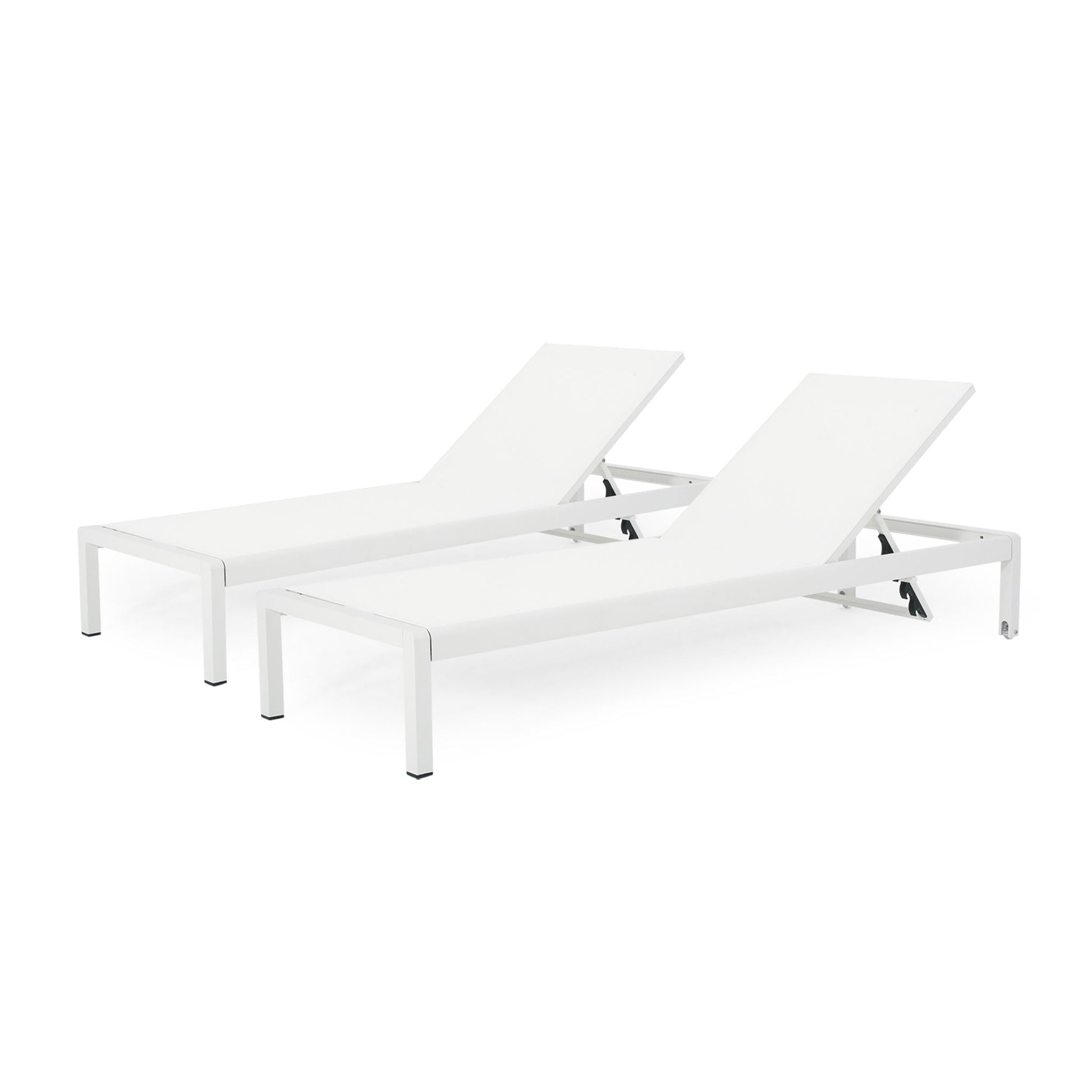 Outdoor Patio Chaise Lounge pair in white with adjustable backs, 5 reclining positions on Tampa Home & Garden Store