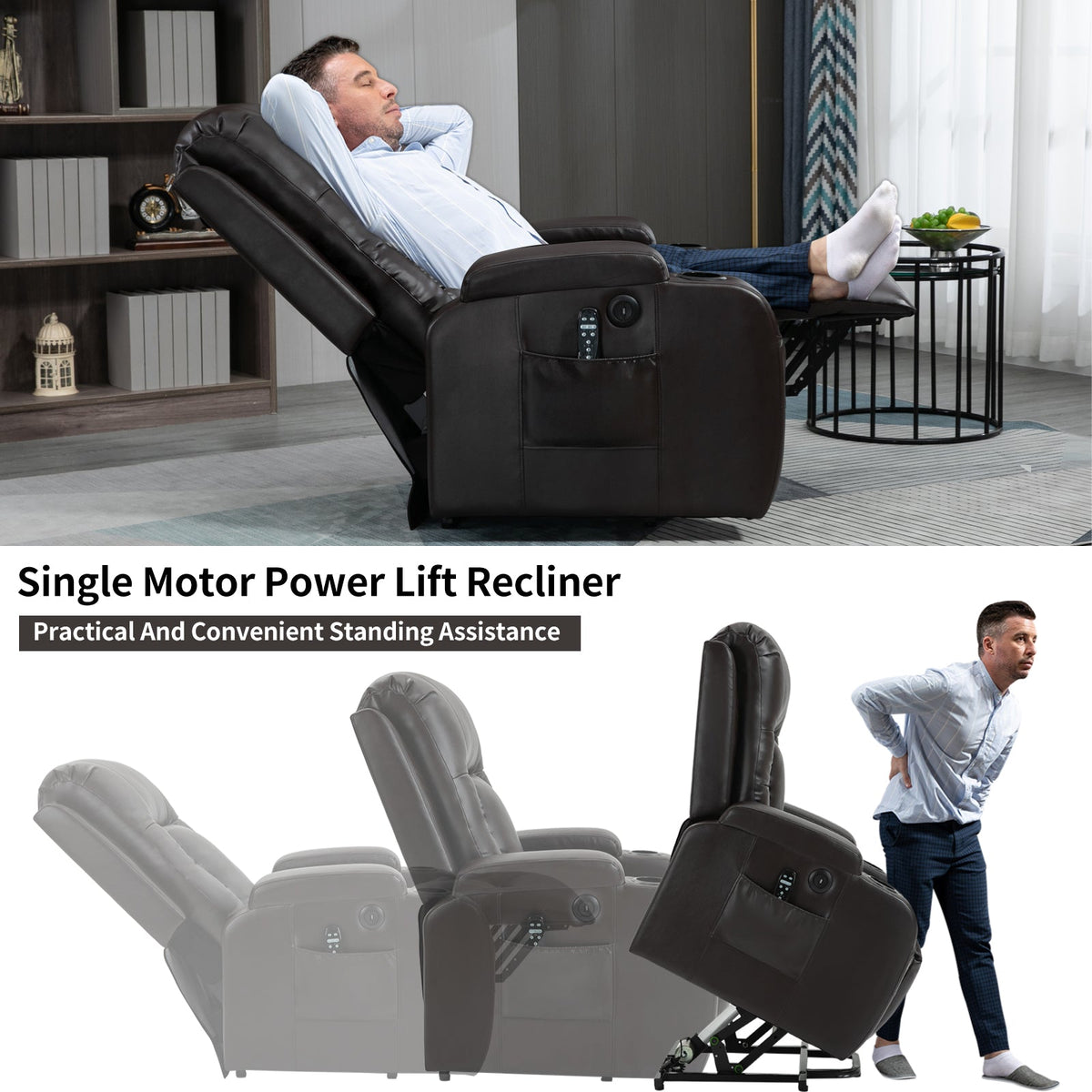 Thick Power Lift Recliner Chair and Footrest