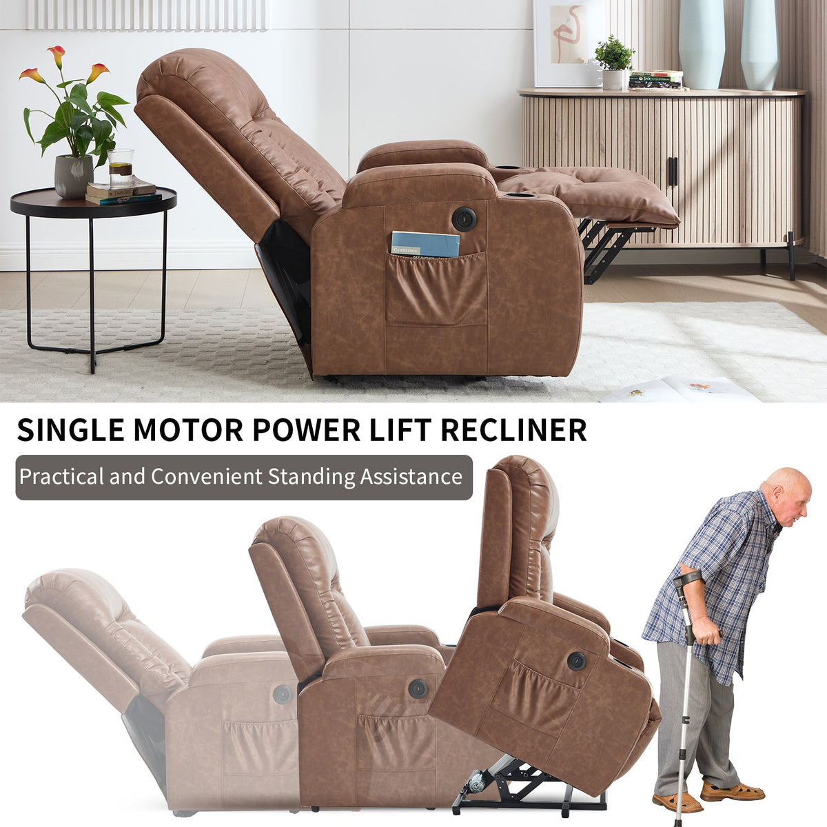 the Brown Infinite Position Power Lift Recliner