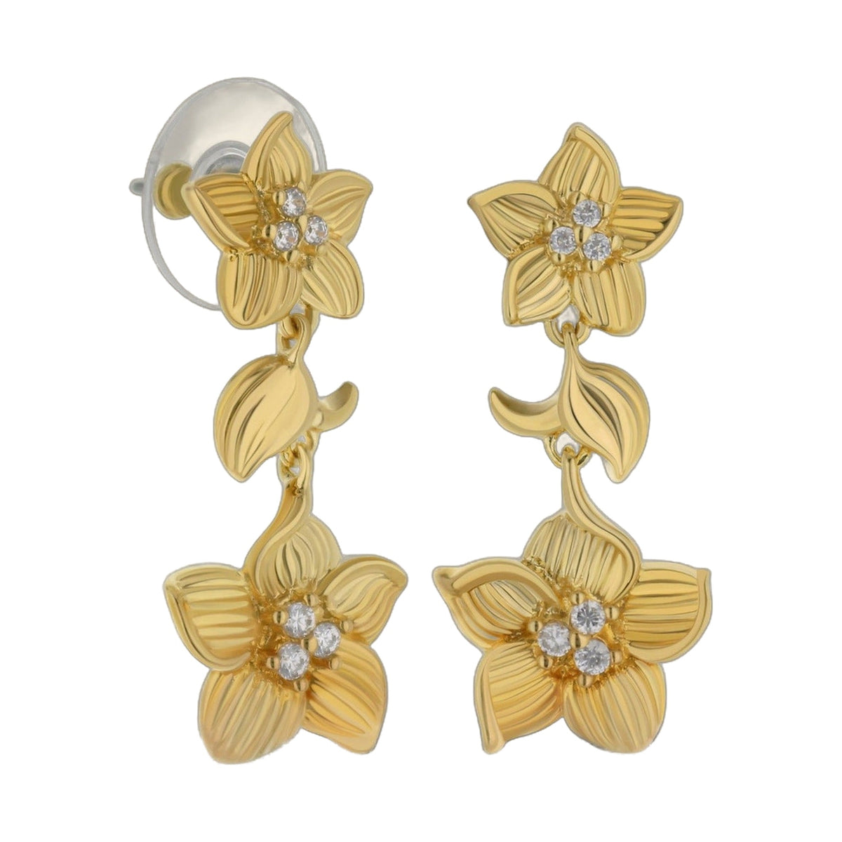 Classic Cz Earring gold-tone flower dangle earrings with crystal centers, set of 4 on Tampa Home & Garden Store
