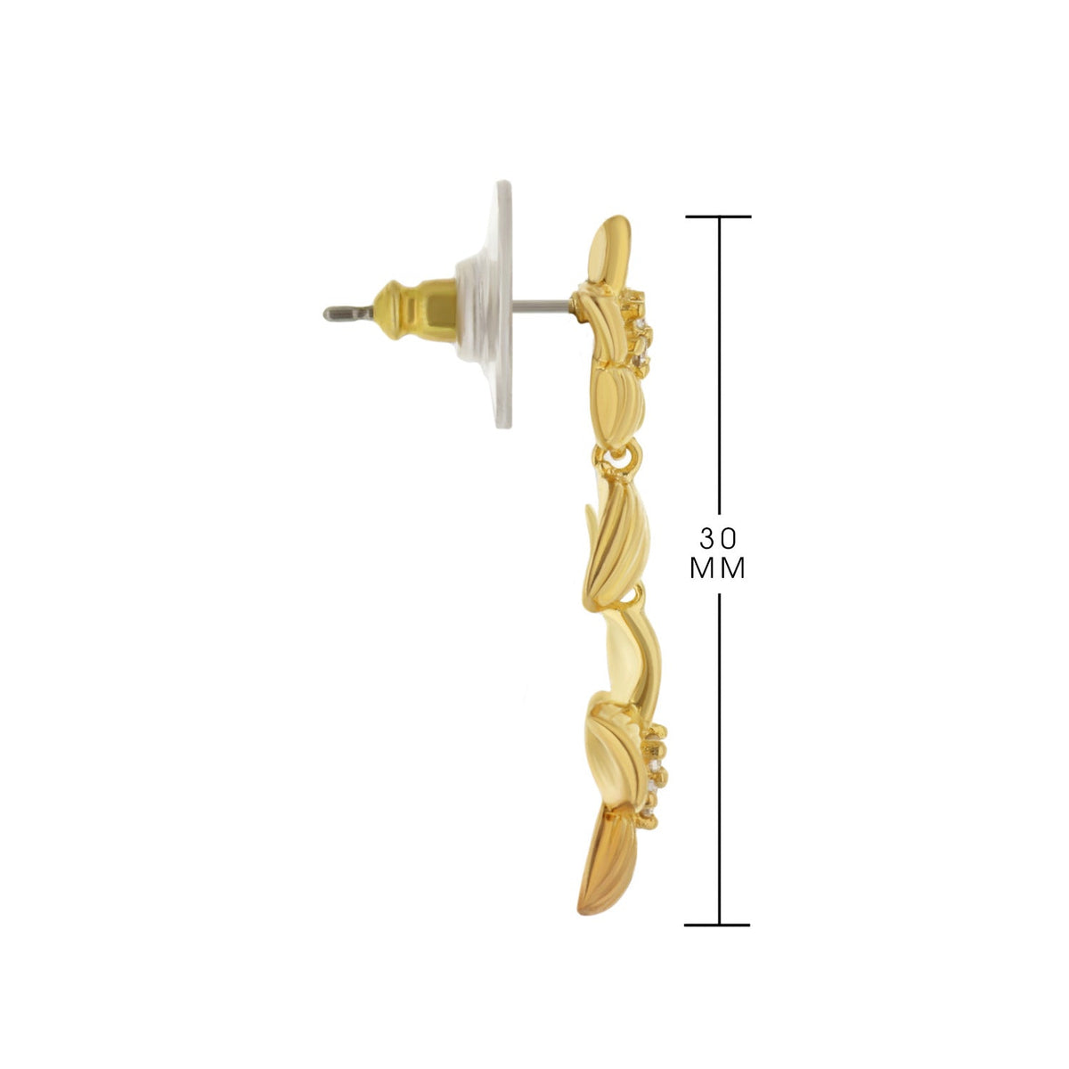 Gold tone Classic Cz Earring, gold dangle with leaf links and clear stones, 30 mm length on Tampa Home & Garden Store