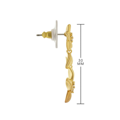 Gold tone Classic Cz Earring, gold dangle with leaf links and clear stones, 30 mm length on Tampa Home & Garden Store
