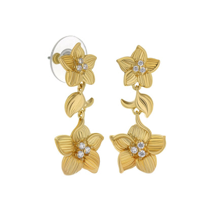 Classic Cz Earring pair, Lauren G Adams gold-tone floral dangle with crystal centers on Tampa Home & Garden Store