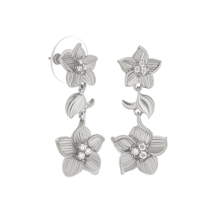 Pair of Classic CZ flower dangle earrings in silver-tone with crystal centers on Tampa Home & Garden Store