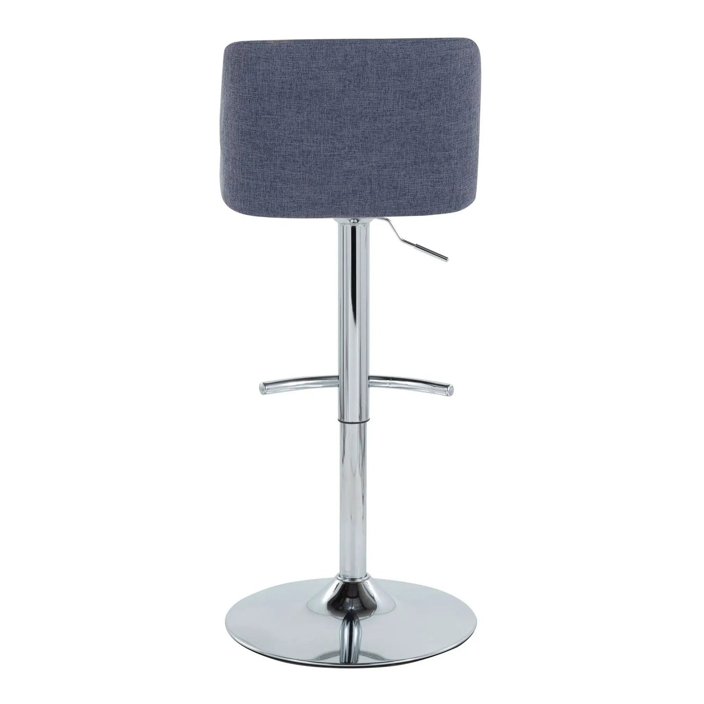 Toriano adjustable barstool set of 2 blue fabric with swivel chrome base and rounded T-footrest on Tampa Home & Garden Store
