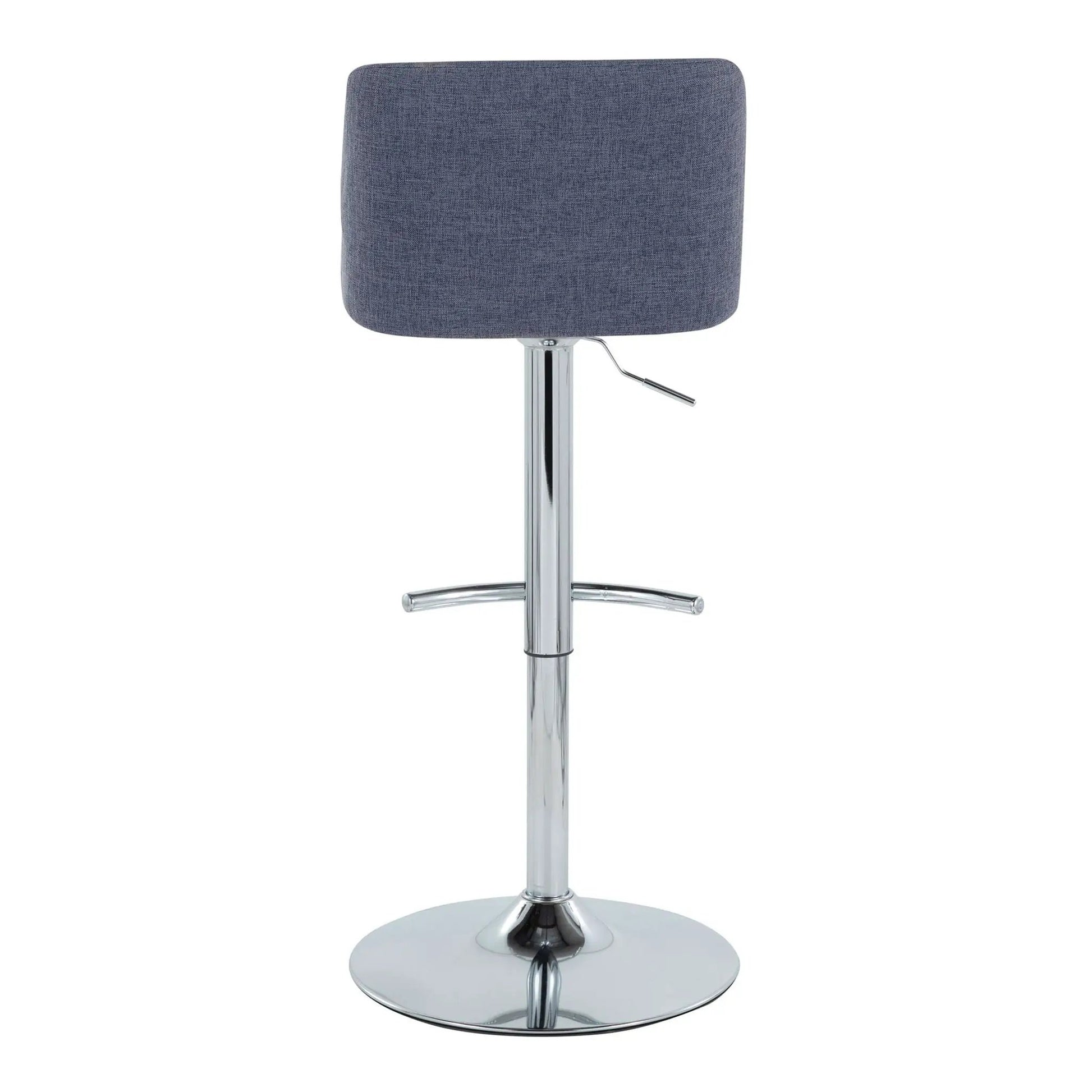 Toriano adjustable barstool set of 2 blue fabric with swivel chrome base and rounded T-footrest on Tampa Home & Garden Store