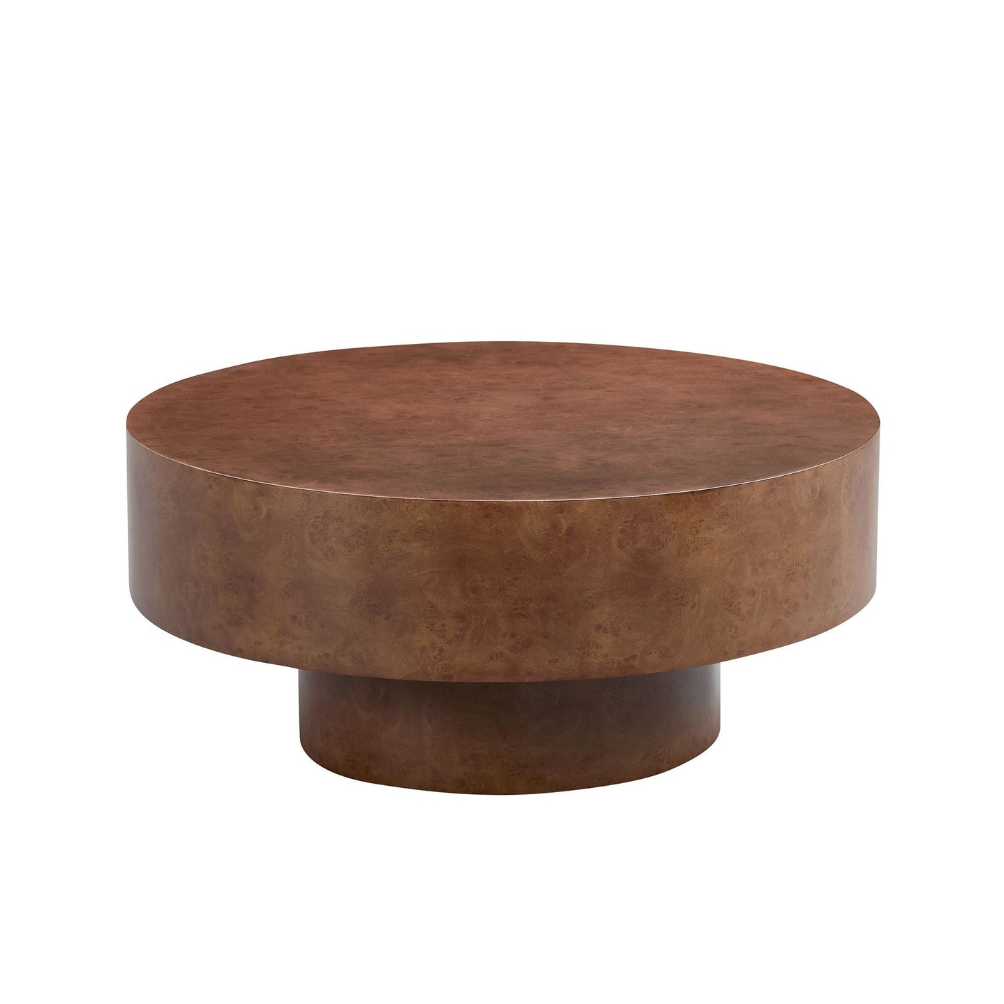 Round faux burl wood coffee table with a sturdy pedestal, HouseOfZazla brown finish on Tampa Home & Garden Store