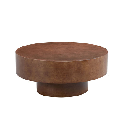 Round faux burl wood coffee table with a sturdy pedestal, HouseOfZazla brown finish on Tampa Home & Garden Store