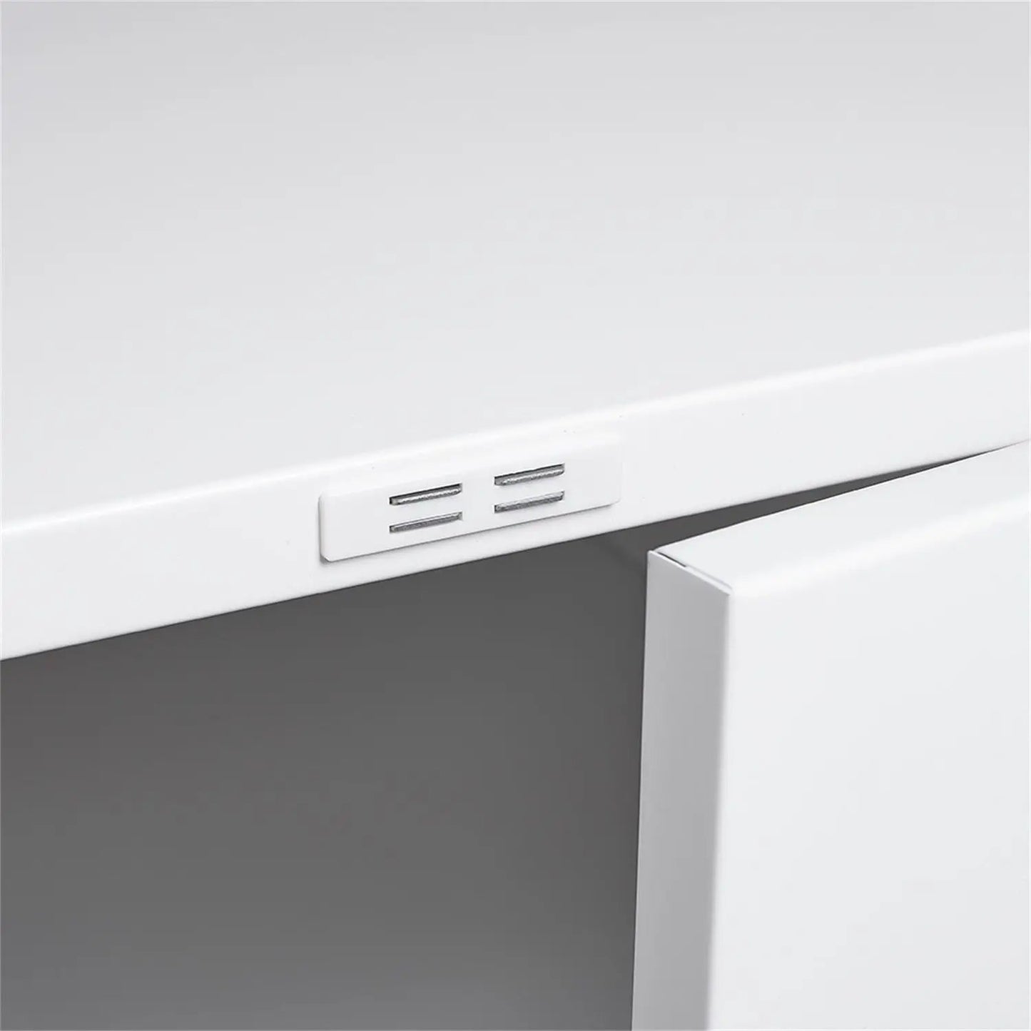 Printer stand with white steel cabinet edge and small vent slot on Tampa Home & Garden Store