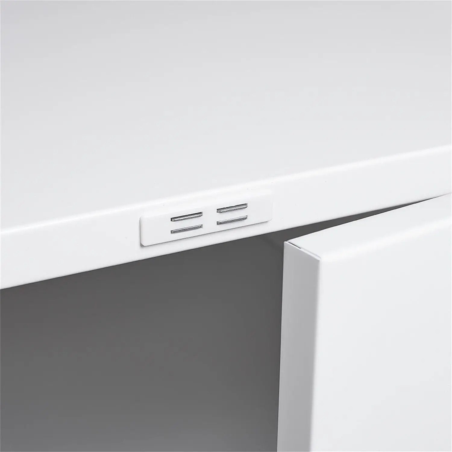 Printer stand with white steel cabinet edge and small vent slot on Tampa Home & Garden Store