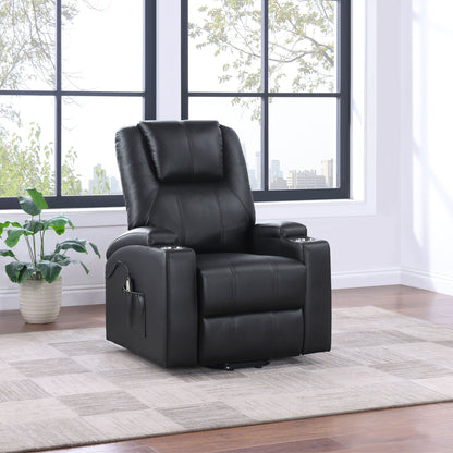 Macklin Power Lift Massage Recliner with Dual Cupholders in black leather by HouseOfZazla on Tampa Home & Garden Store