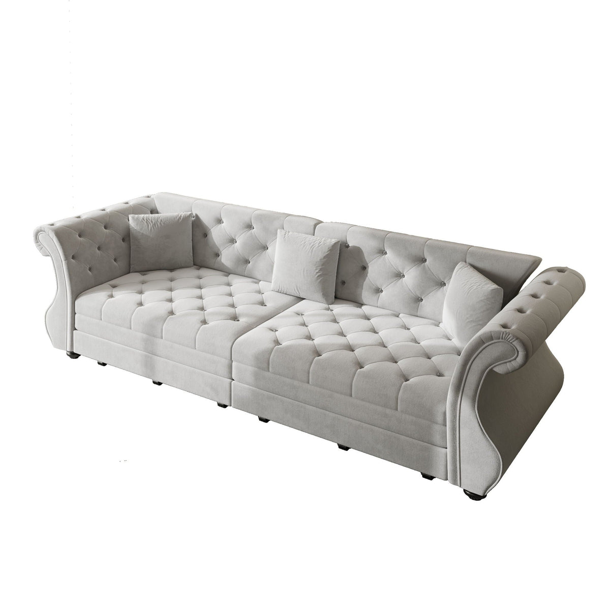 Chesterfield pull-out sofa bed with roll arms and tufted light gray fabric HouseOfZazla on Tampa Home & Garden Store