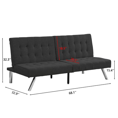 Futon Sofa Bed Unique Piece Furniture dark gray fabric, tufted back, metal legs, 68.1 in long on Tampa Home & Garden Store