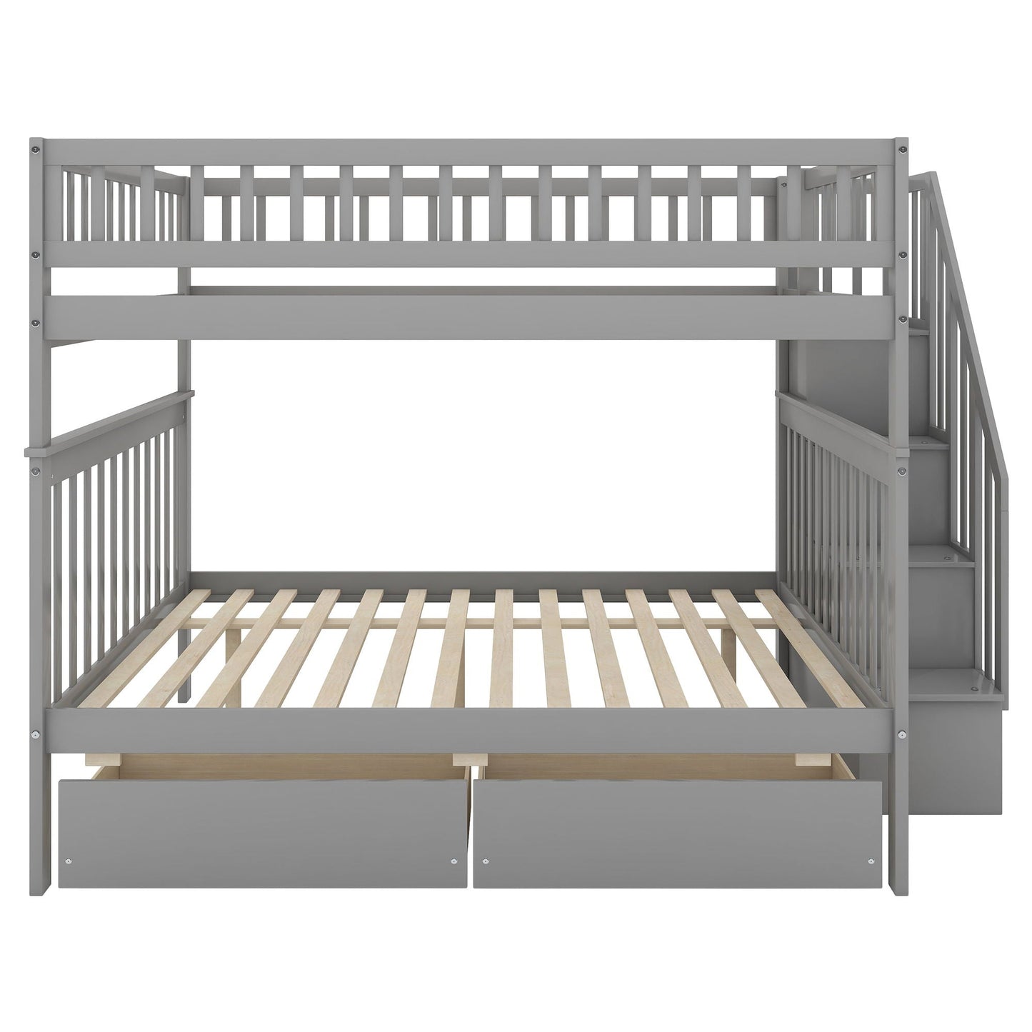 HouseOfZazla gray bunk bed with staircase, slatted rails, and underbed storage drawers on Tampa Home & Garden Store