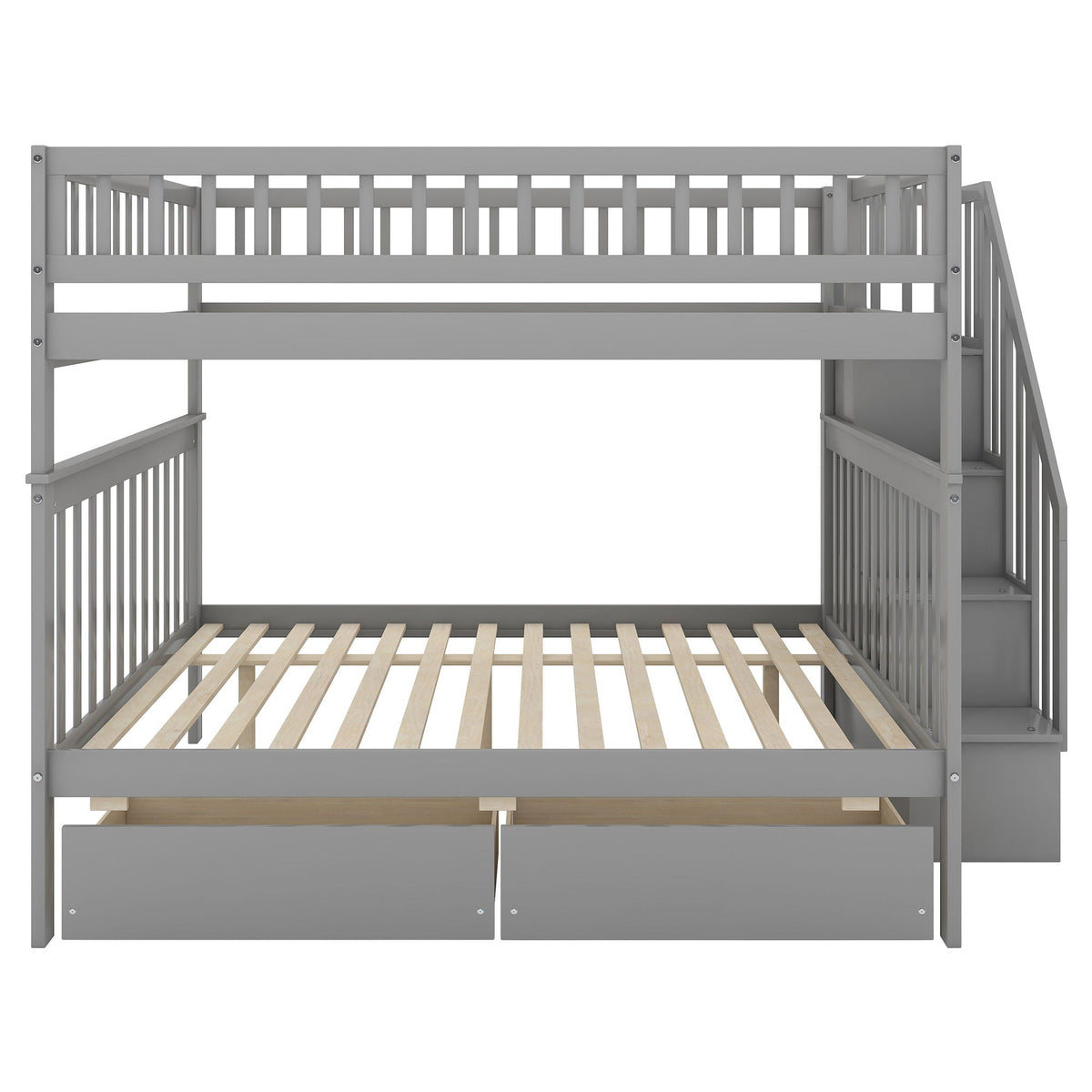 HouseOfZazla gray bunk bed with staircase, slatted rails, and underbed storage drawers on Tampa Home & Garden Store