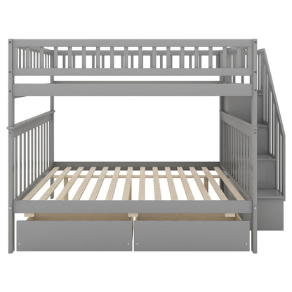 HouseOfZazla gray bunk bed with staircase, slatted rails, and underbed storage drawers on Tampa Home & Garden Store