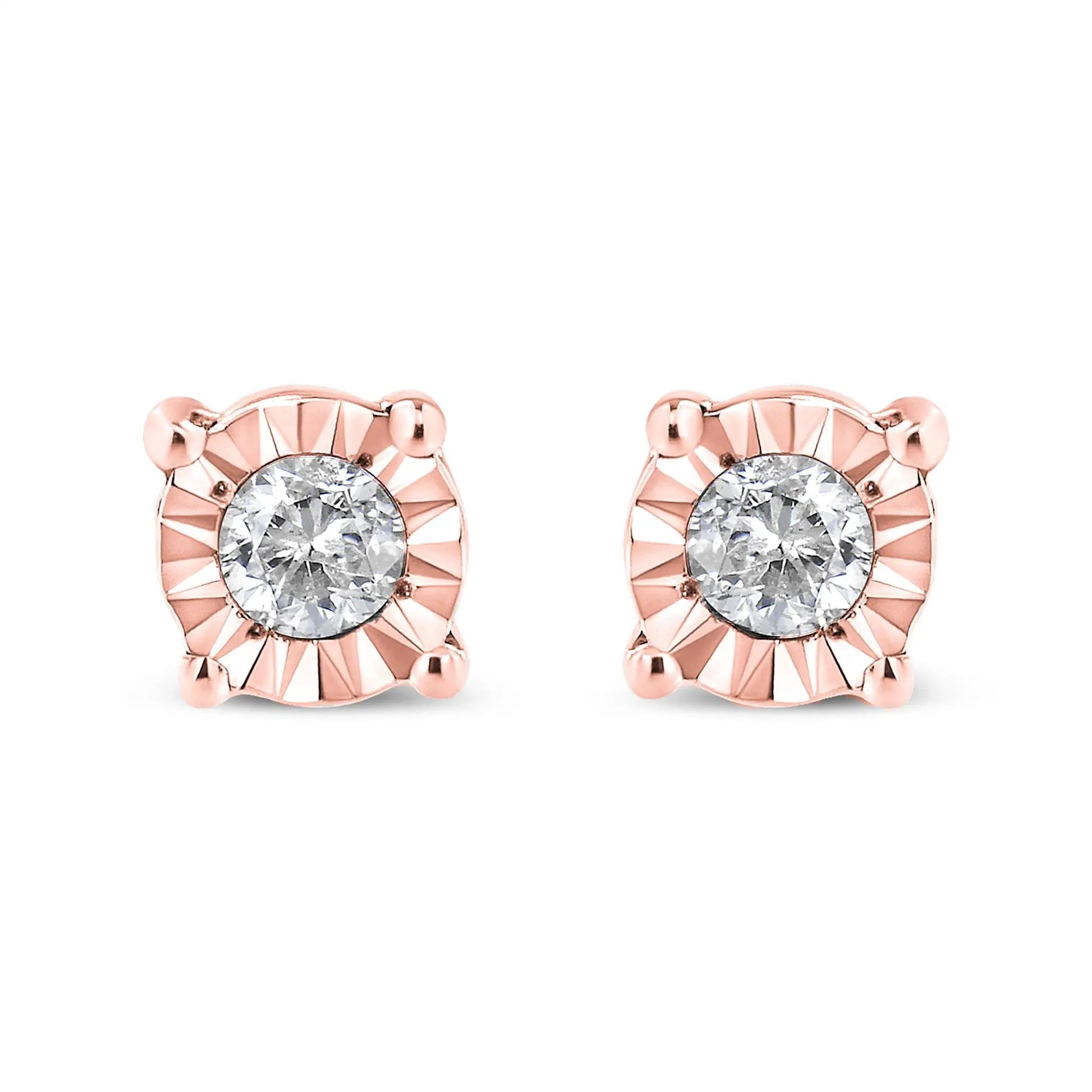 Stud earrings rose-gold plated sterling silver with 1/10 ct tw round diamonds Miracle-Set pair on Tampa Home & Garden Store