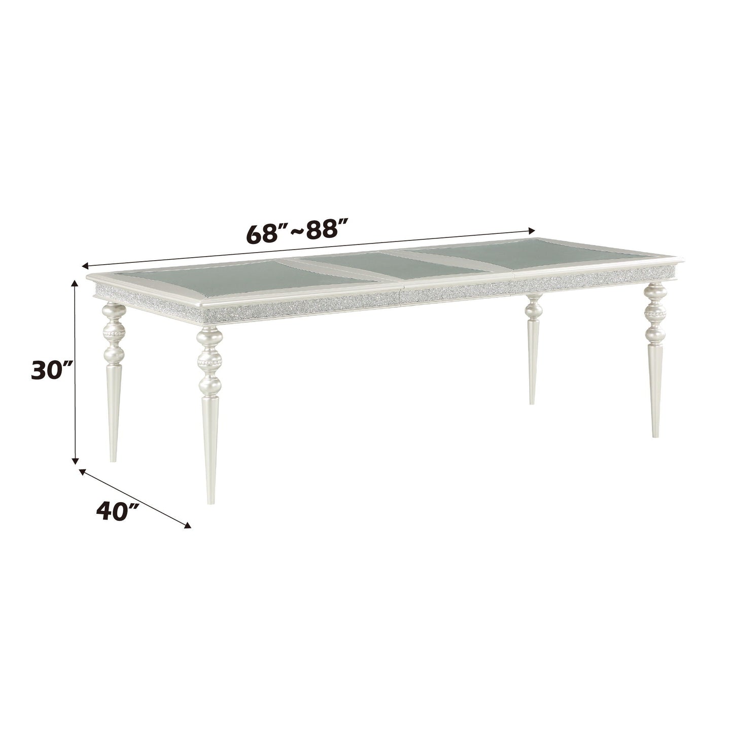 Maverick Dining Table - Silver by HouseOfZazla, glass top with base, extension 68–88 inches on Tampa Home & Garden Store