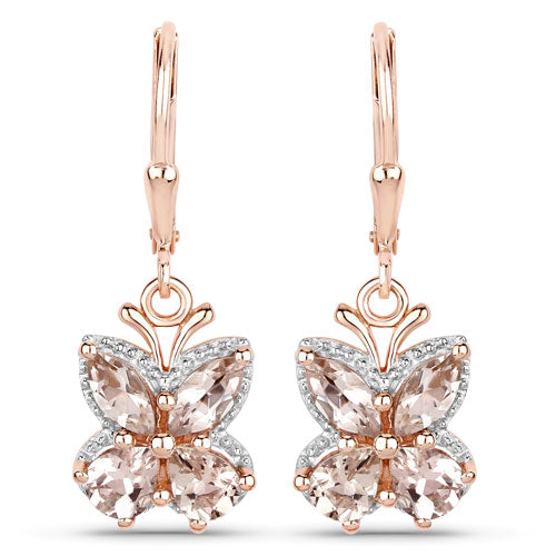 Earrings pair 18K rose gold Morganite 1.88ct butterfly design silver Bids.com on Tampa Home & Garden Store
