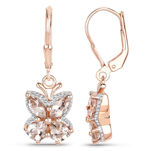 Earrings pair 18K rose gold plated Morganite butterfly pendant, leverback hoops, .925 silver on Tampa Home & Garden Store