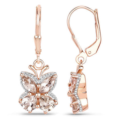 Earrings pair 18K rose gold plated Morganite butterfly pendant, leverback hoops, .925 silver on Tampa Home & Garden Store