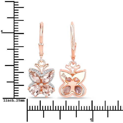 Earrings rose gold plated, 1.88ct Morganite, .925 silver butterfly charm, leverback Bids.com on Tampa Home & Garden Store