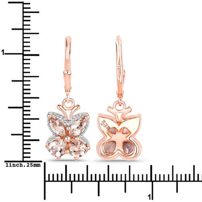 Earrings rose gold plated, 1.88ct Morganite, .925 silver butterfly charm, leverback Bids.com on Tampa Home & Garden Store