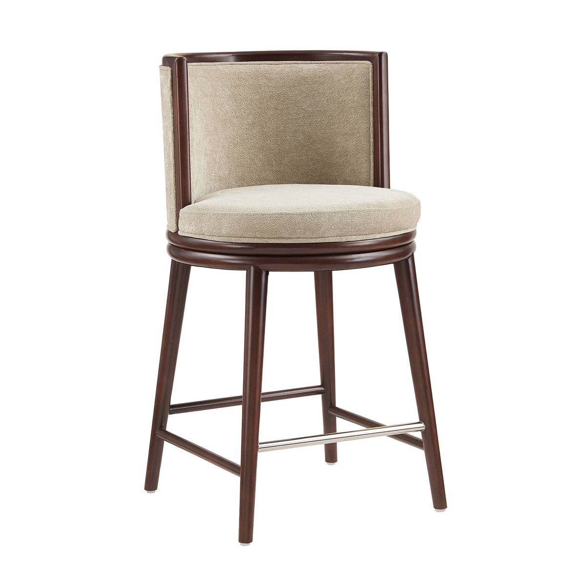 Evalyn Counter Stool beige fabric upholstery, dark wood frame, counter height HouseOfZazla on Tampa Home & Garden Store