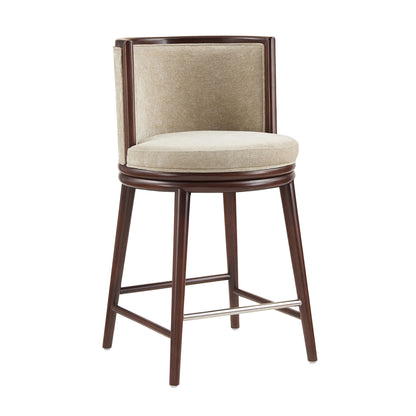 Evalyn Counter Stool beige fabric upholstery, dark wood frame, counter height HouseOfZazla on Tampa Home & Garden Store